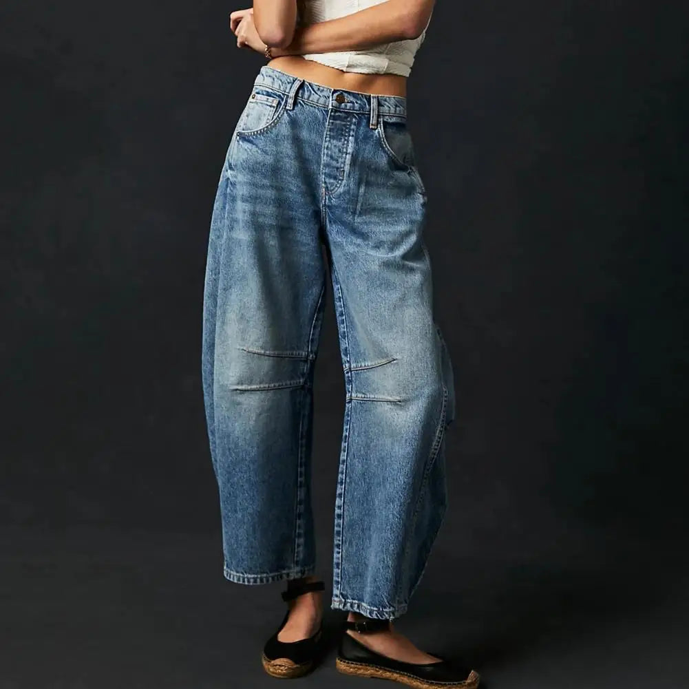 Beth | Relaxed Barrel-Leg Denim Jeans, Mid-Rise Ankle Crop