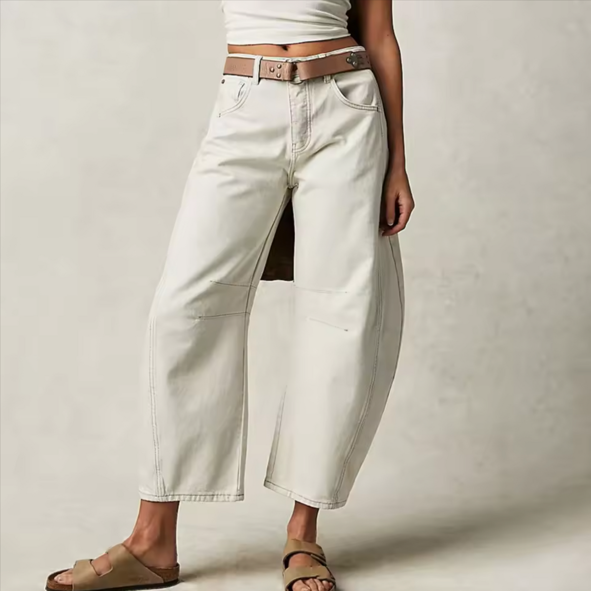 Beth | Relaxed Barrel-Leg Denim Jeans, Mid-Rise Ankle Crop